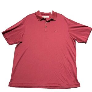 Tommy Bahama Mens Large Polo Shirt Red Striped Modal Blend Soft Stretch Golf‎